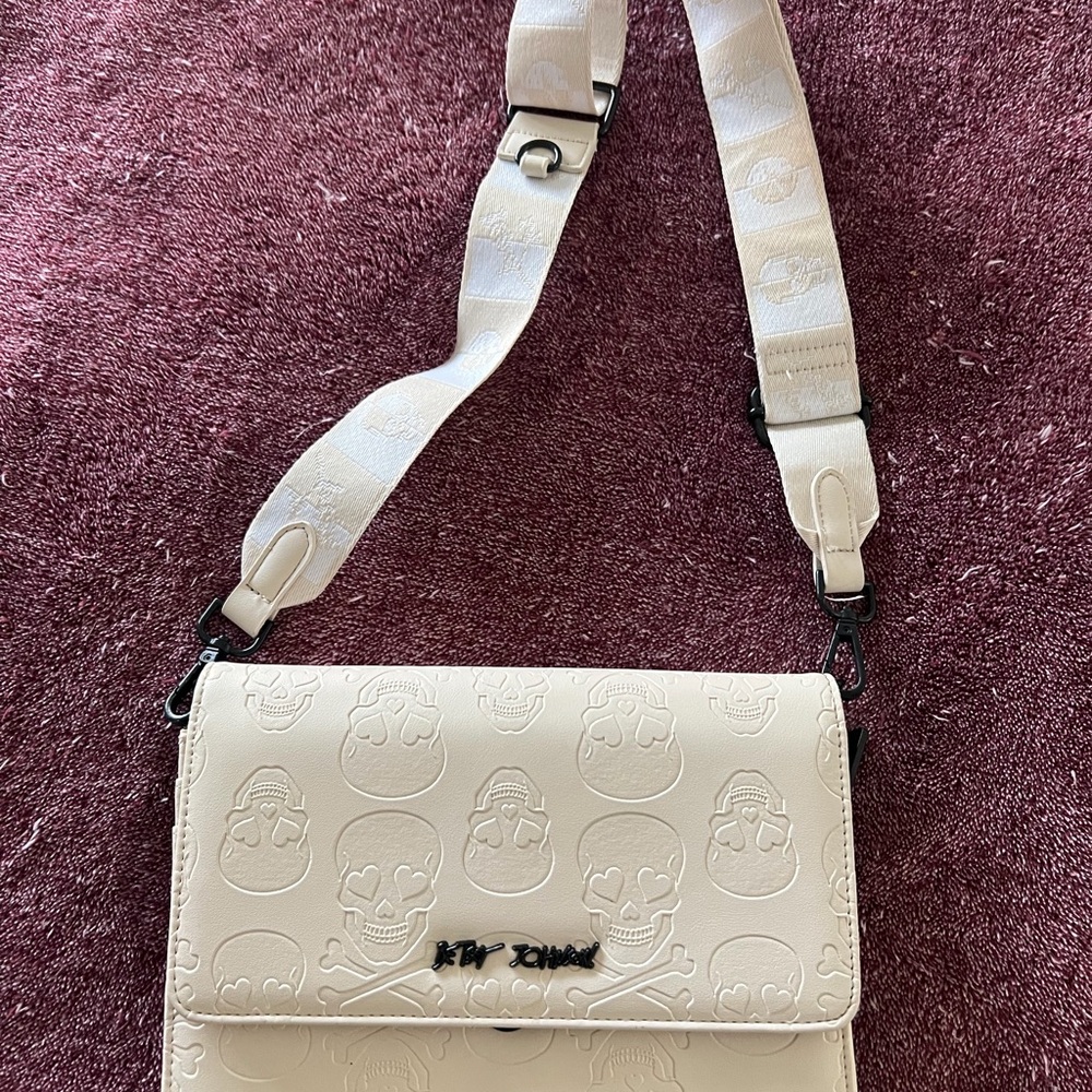 Betsey Johnson White Embossed Skull Crossbody Bag